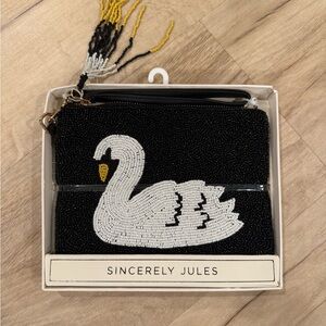 Sincerely Jules Black and White Beaded Swan Clutch